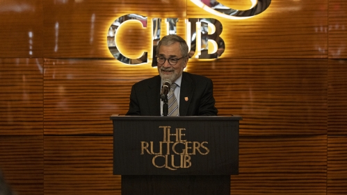 Chancellor Brian Strom speaks at a podium during the RBHS Chancellor Awards reception