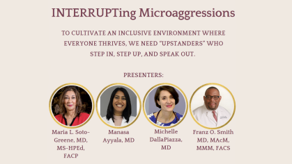 Interrupting Microaggressions flyer with photos of guest speakers