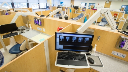 Pediatric exam spaces with computers at the Rutgers School of Dental Medicine in Newark