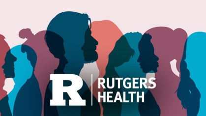 Rutgers Health logo over a colorful collage of diverse silhouettes