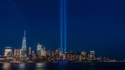 New York skyline with lights representing Twin Towers