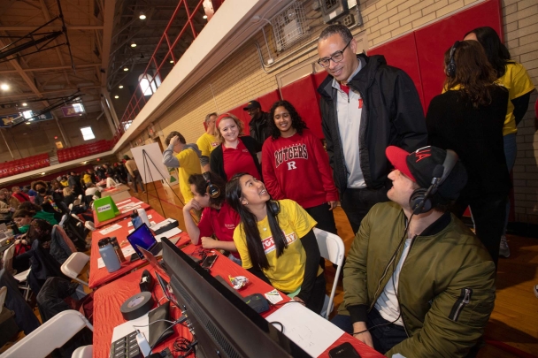 President Holloway with Students on Rutgers Day